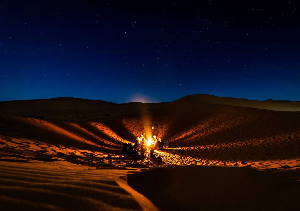 camping in desert at night - desert safari Dubai