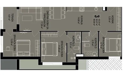 3 Bedrooms Apartment in Becici